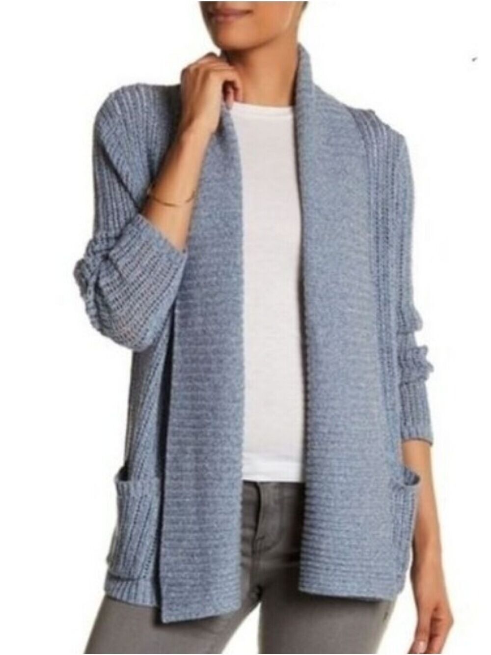 Soft Joie Indigo Blue Open Front Knit Shawl Collar Cardigan Size Medium
